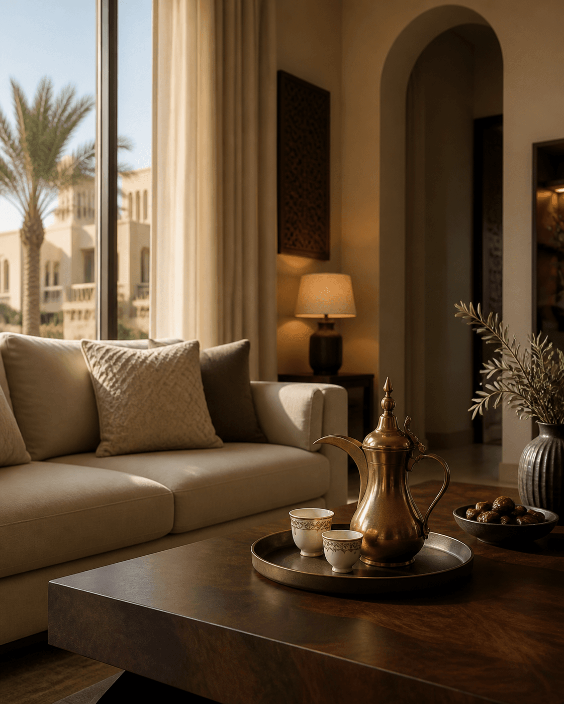 A peaceful home with natural light and Arabic coffee